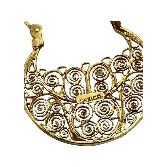 14 KT Gold Mexican Filigree Hoop Earrings
